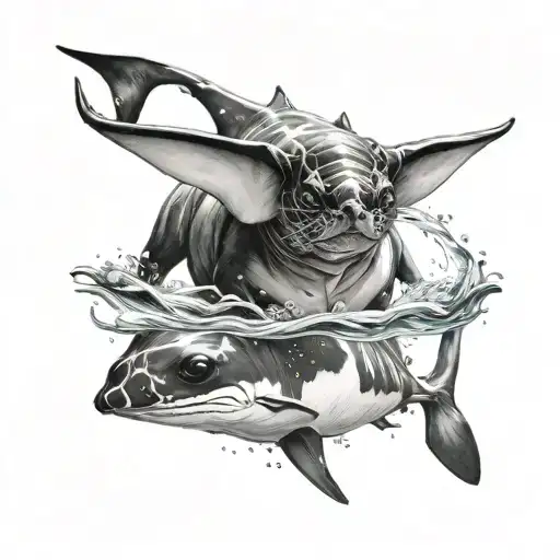 Dog And Cat And Manta Ray Swimming