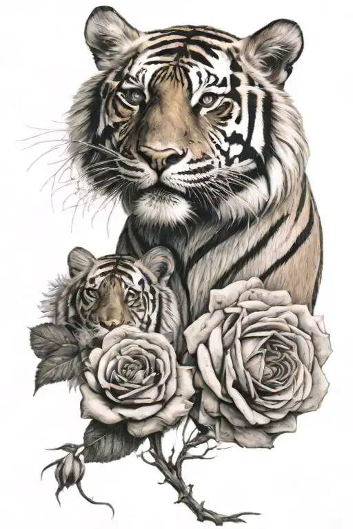 Tiger And Rose Intertwined
