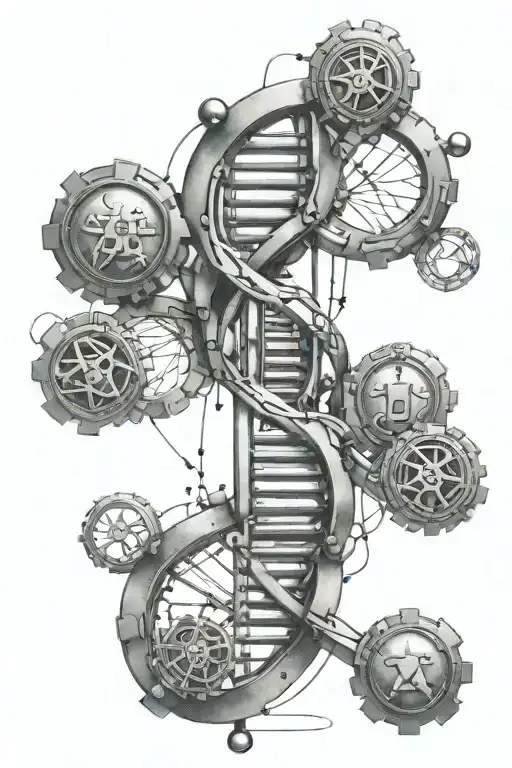 Mechanical Dna Strand With Atom Structure And Gemini Sign