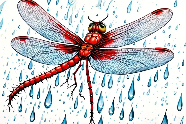 Red Dragonfly Surrounded My Rain