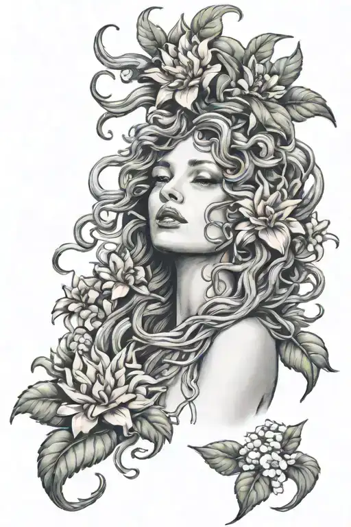 Medusa Crying Surrounded By Flowers