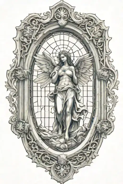 Cathedral Glass Window With Angel Falling