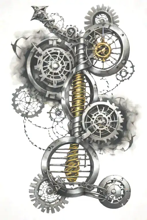 Mechanical Dna Strand With Atom Structure And Gemini Sign
