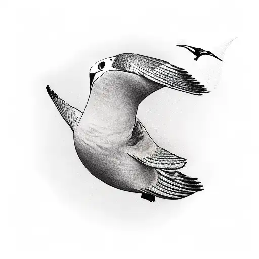 Albatross Bird From Behind That Flying Away Flapping Its Wings