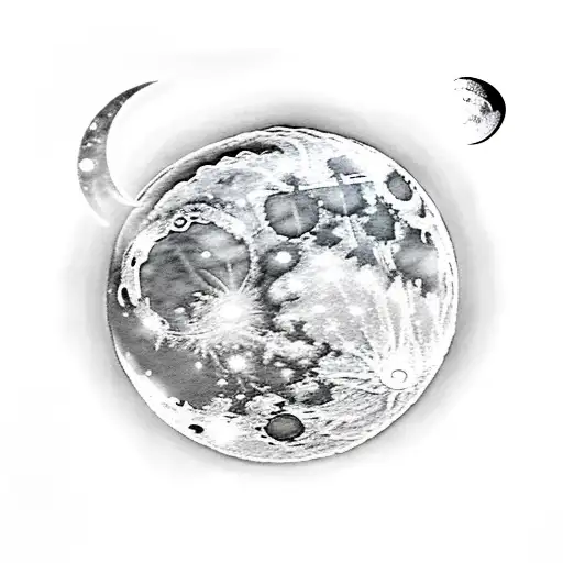 Black And White Moon Rising From Sea Horizon