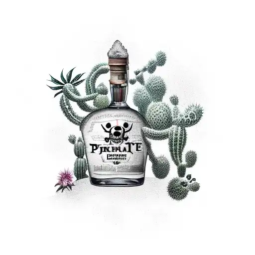 Pirates With Bottle Of Rhum In Cactus Landscape