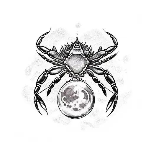 Moon And Crab With Pearls And Water