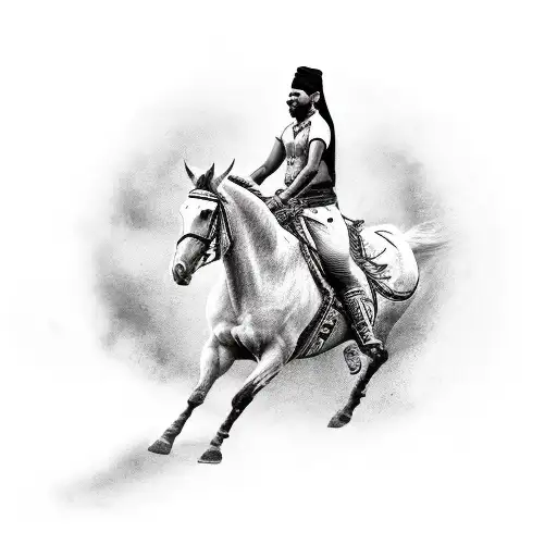 An Indian Riding A Horse Backwards