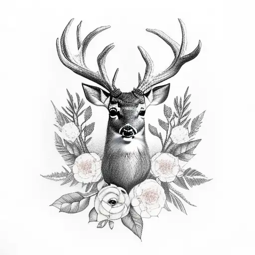 Deer With Big Horns With Leafs Or Flowers On Them