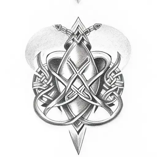 A Celtic Sword Piercing A Heart And Brain