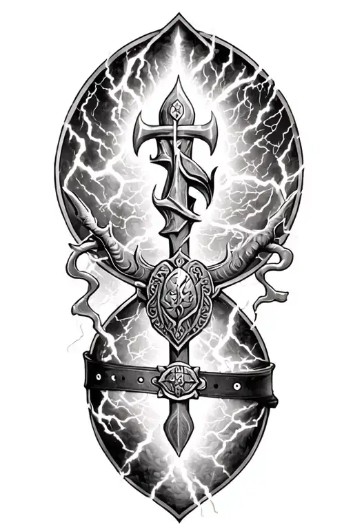 Viking Symbol And Lightining Storm And Belt And Nature