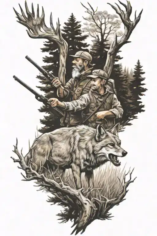 Hunting And Nature Scene Father And Son