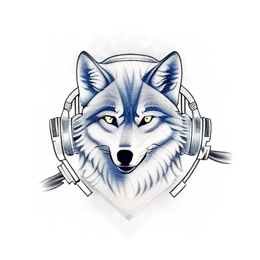 An It-themed Tattoo With A Wolf Wearing Headphones And Holding A Laptop