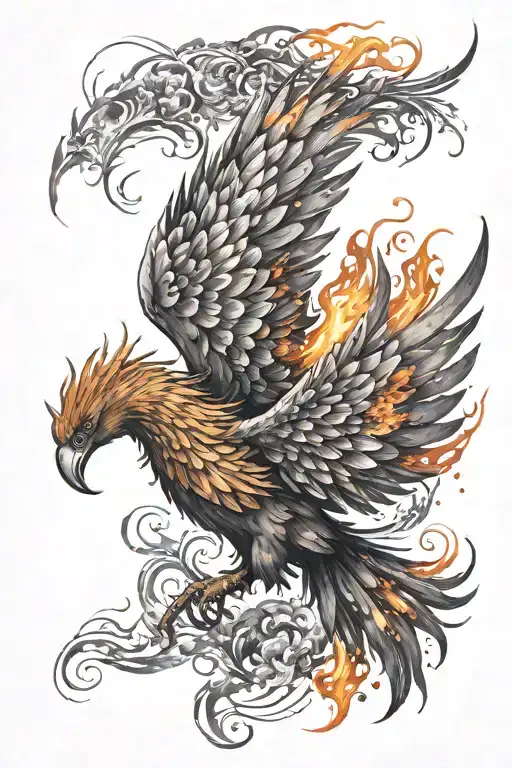 Realistic Pheonix Bursting From Watercolor Flames Two Wings