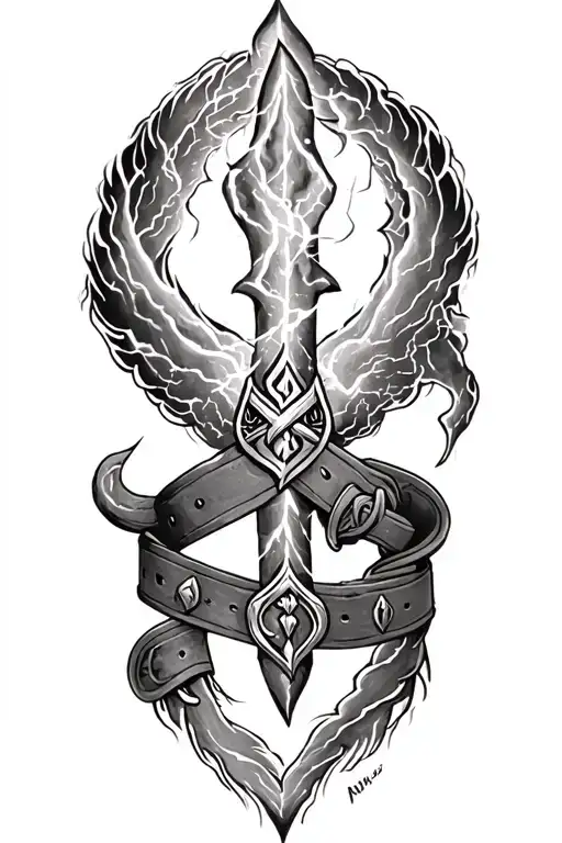 Viking Symbol And Lightining Storm And Belt And Nature