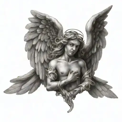 Angel With Wings Cross And Heart