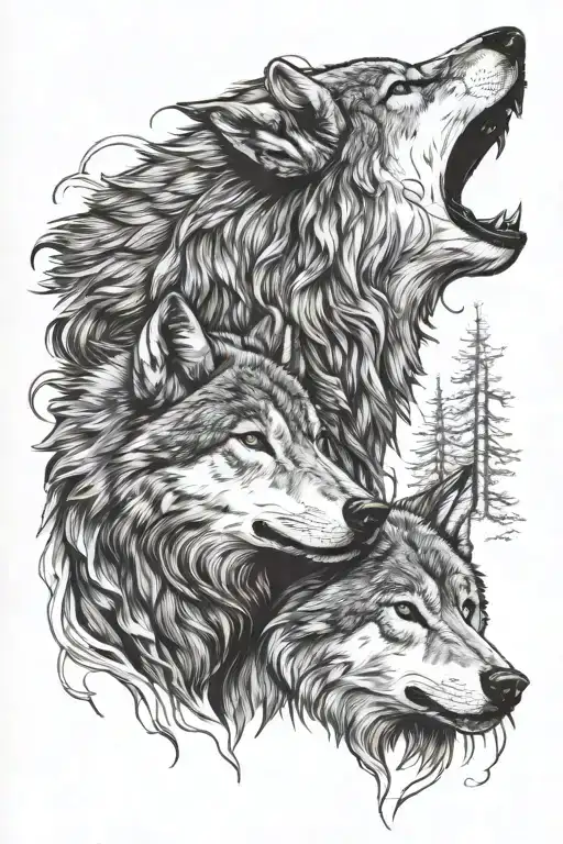 Wolf And Cub Howling