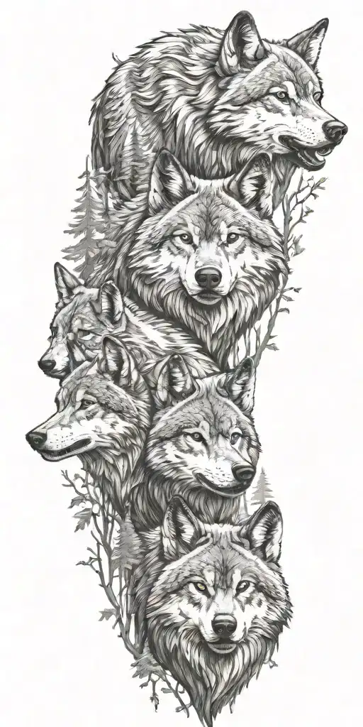 Represent Father And Son As Wolves In A Detailed Forest