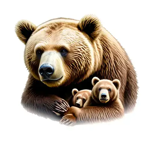 Adult Bear Calmly With Baby Bear
