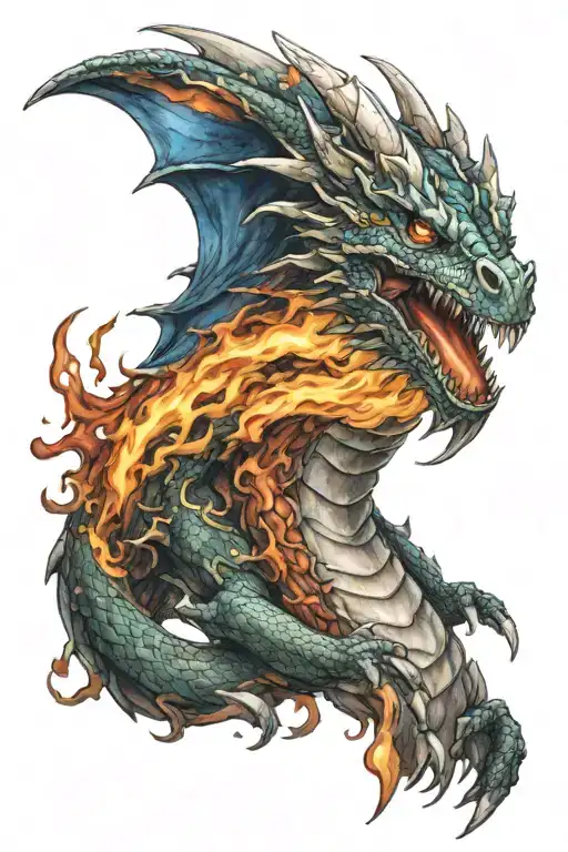 A Dragon Breathing Colorful Realistic Flames From Its Wings