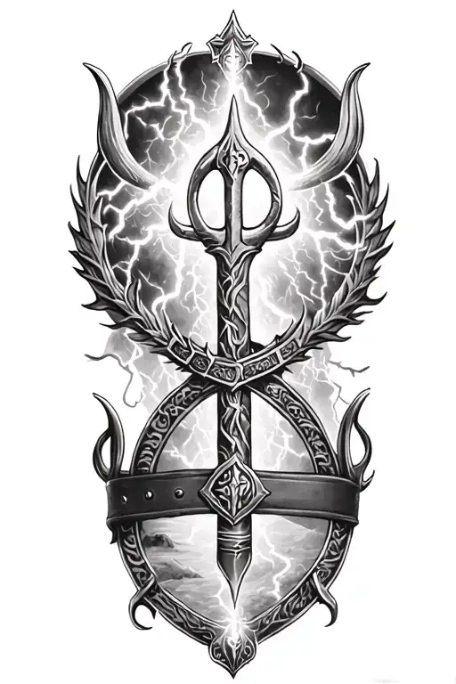 Viking Symbol And Lightining Storm And Belt And Nature