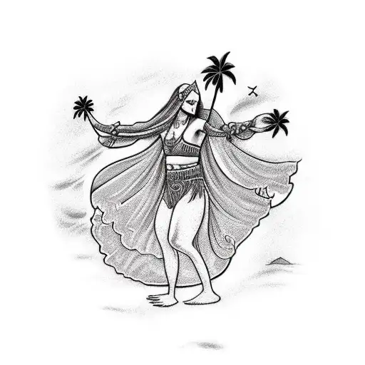 A Witch Performing A Dance Ritual On A Hawaiian Beach