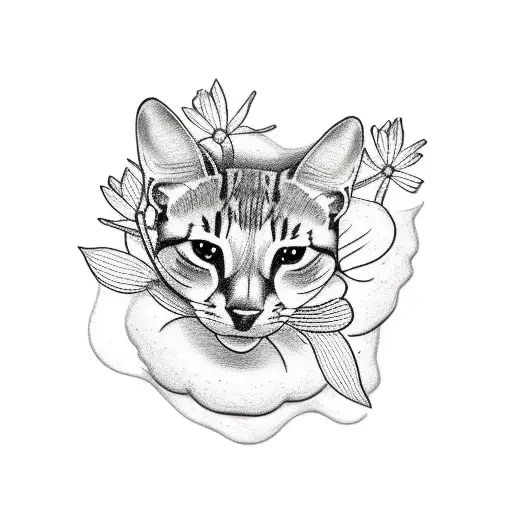 A Sketch-style Tattoo Of A Gentle Animal Resting On A Bed Of Flowers