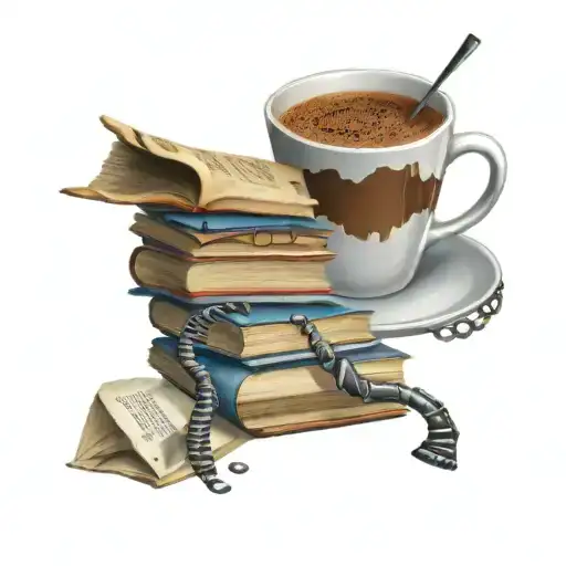 A Stack Of Books Floating On A Coffee Cup With A Dna Double Helix In The Background