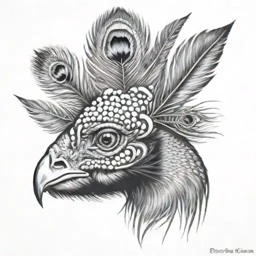 Buffalo Tattoo Design Featuring A Peacock Feather