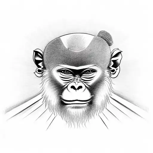 Samurai Monkey Sitting In Om Position With A Sword In The Ground