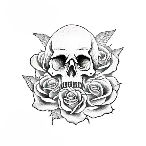 Skull And Roses And Snake Raping Around It
