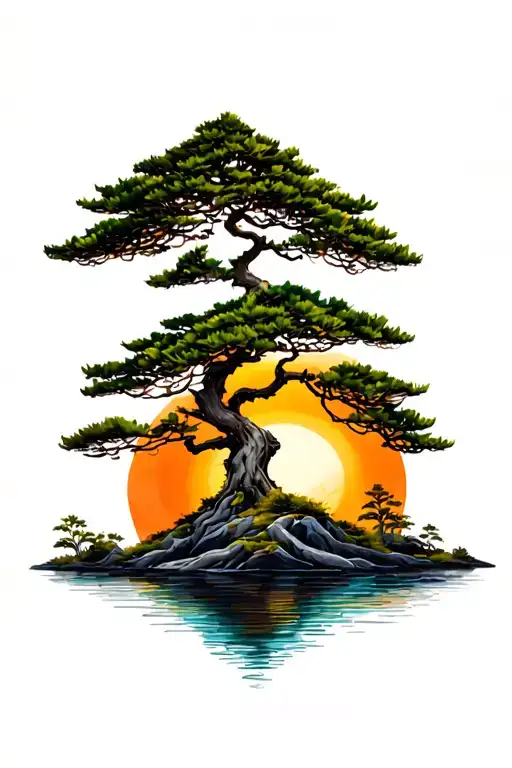 Bonsai Tree Sun Down Back