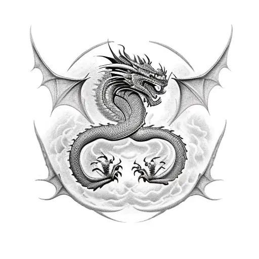 Dragon Con El Yin Y El Yan Entre Rayos Para Brazo Completo