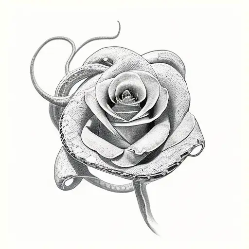 Snake Wrapped Around The Stem Of A Rose