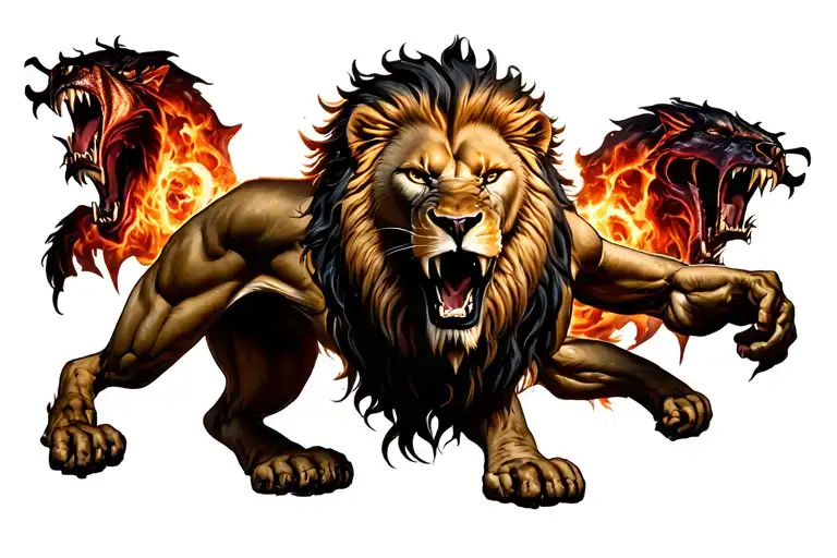 Roaring Lion Fighting Demons