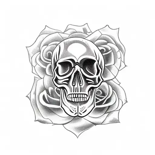 Skull And Roses And Snake Wraping Around It