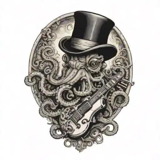 Octopus In A Bowler Hat Holding A Guitar Made Entirely Of Intricate