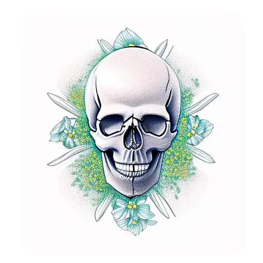 Skull With Narcissus Flowers