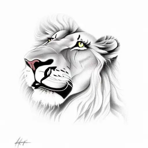 Lion Looking At Its Reflecting Of A Lamb