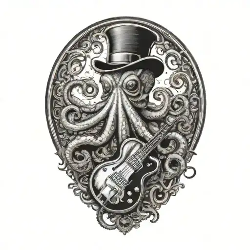 Octopus In A Bowler Hat Holding A Guitar Made