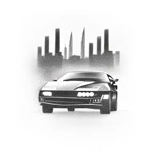 A Sleek Black Car Speeding Through The City At Night With Money Flying Out Of The Windows