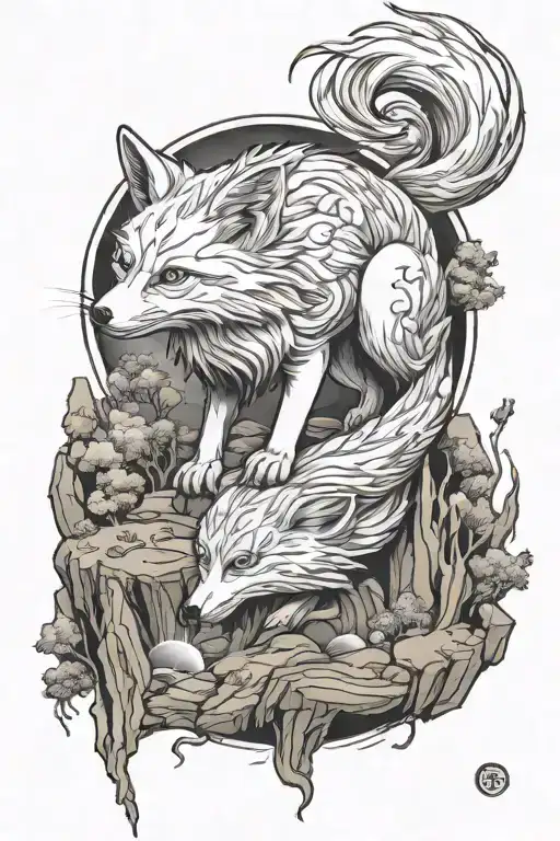 9 Tailed Fox On A Cliffside