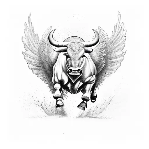 Muscular Running Bull That's Red With Wings
