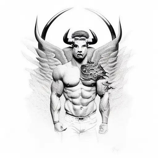 Muscular Bull With Wings Running From The Side