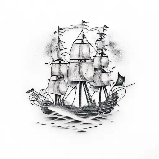 A Burning Pirate Ship That Fades Into A Man Falling Aimlessly