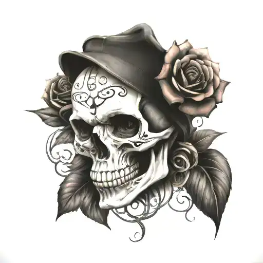 Skull Roses And Harley Davidson