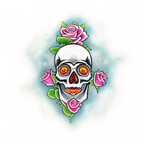 Skull With Guitar And Roses