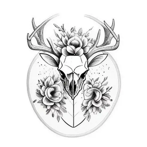 Deer Skull With Magnolia Flower And Spartan Helmet
