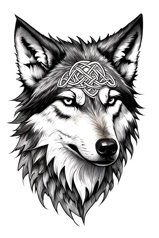 Wolf Head Celtic Knot On Forehead Also