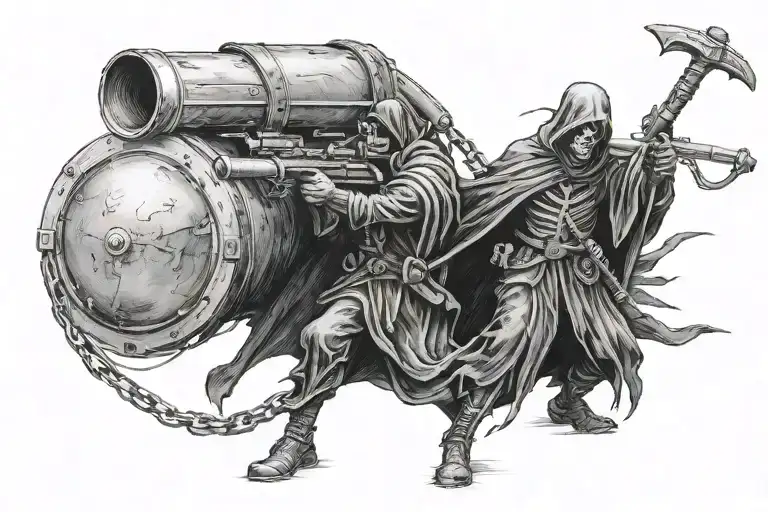 Grim Reaper Carrying A Mortar System Over His Shoulder